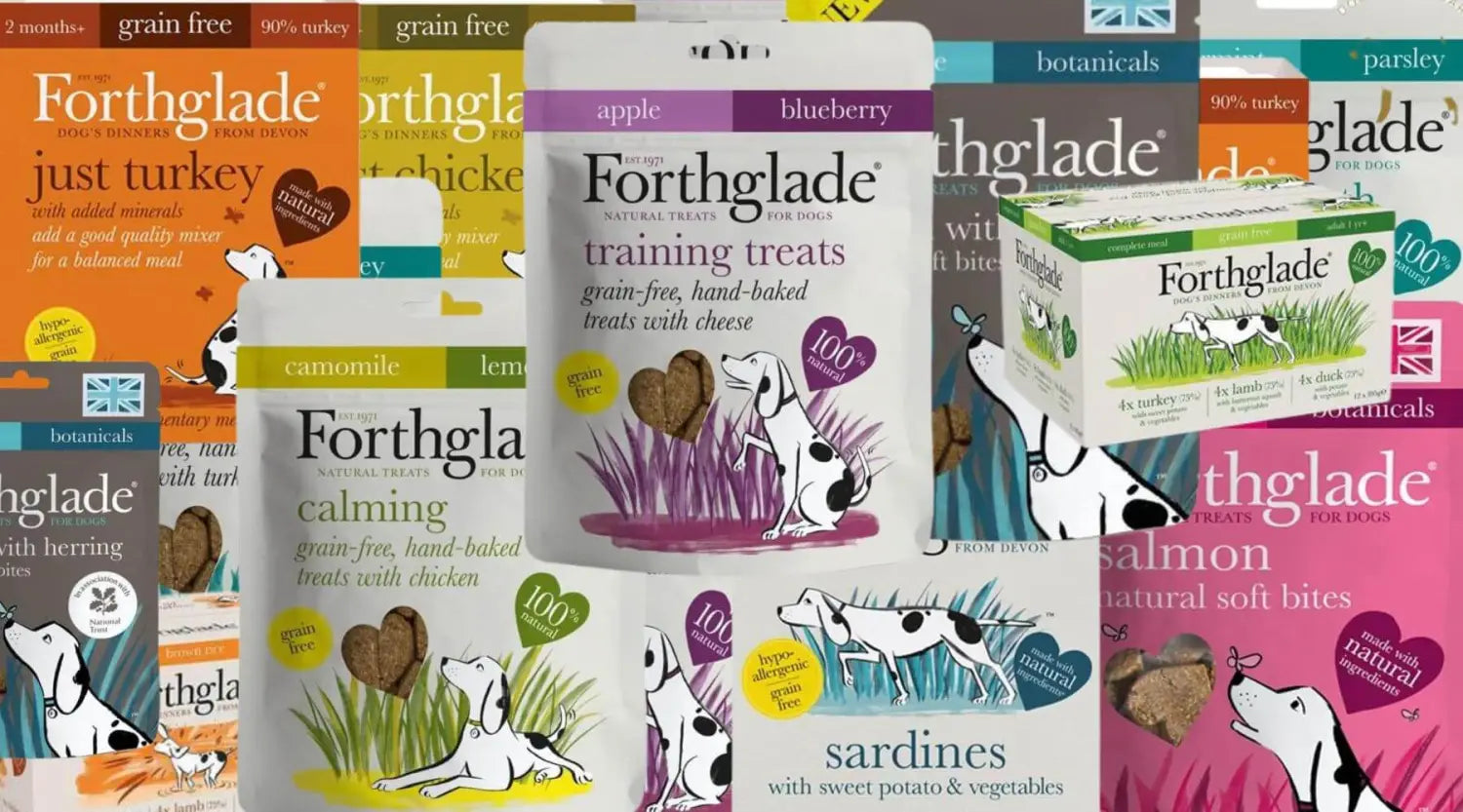 Forthglade grain-free wet dog foods and soft bites in various flavors