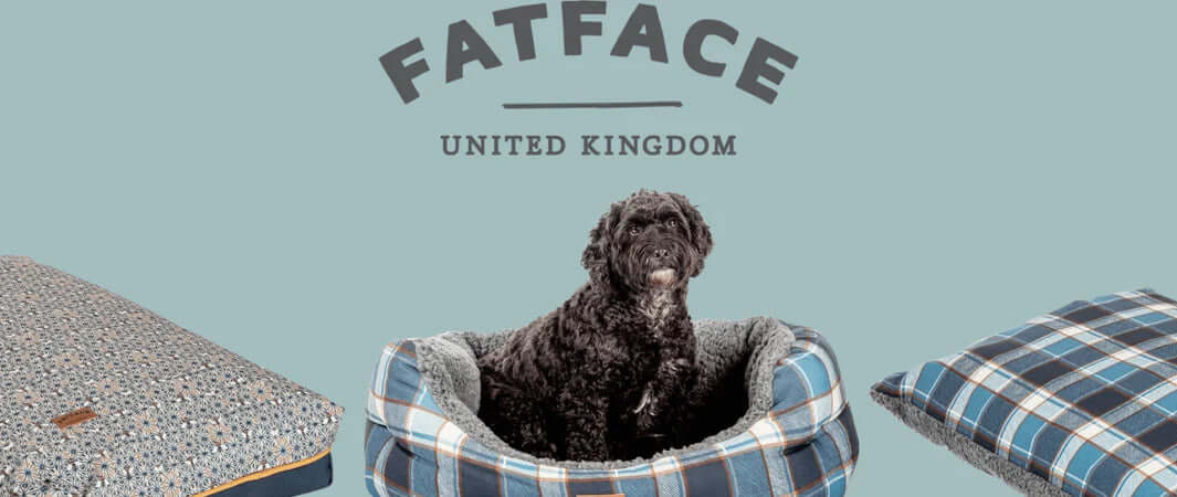 Blue plaid dog bed with black poodle from Danish Designs