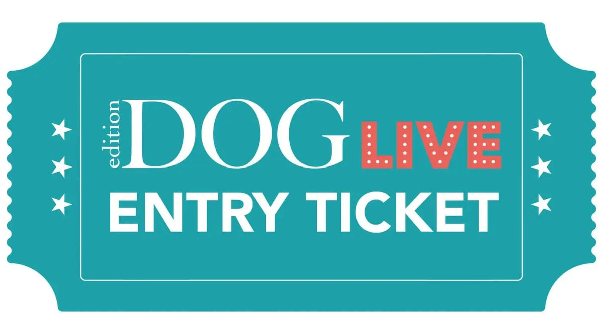 Teal Natural Cornish Pet ticket with white stars and Dog Live in red at Edition Dog Live 2023