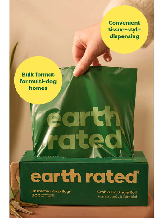 Earth Rated Poop Bags 300 Bags on a Large Single Roll Unscented Available At The Pets Larder Natural Pet Shop.