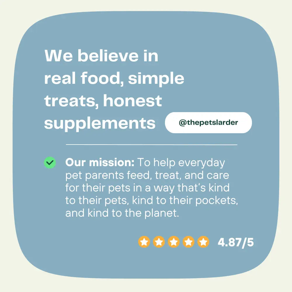 Buffalo Horn natural dog chew label with mission statement and rating