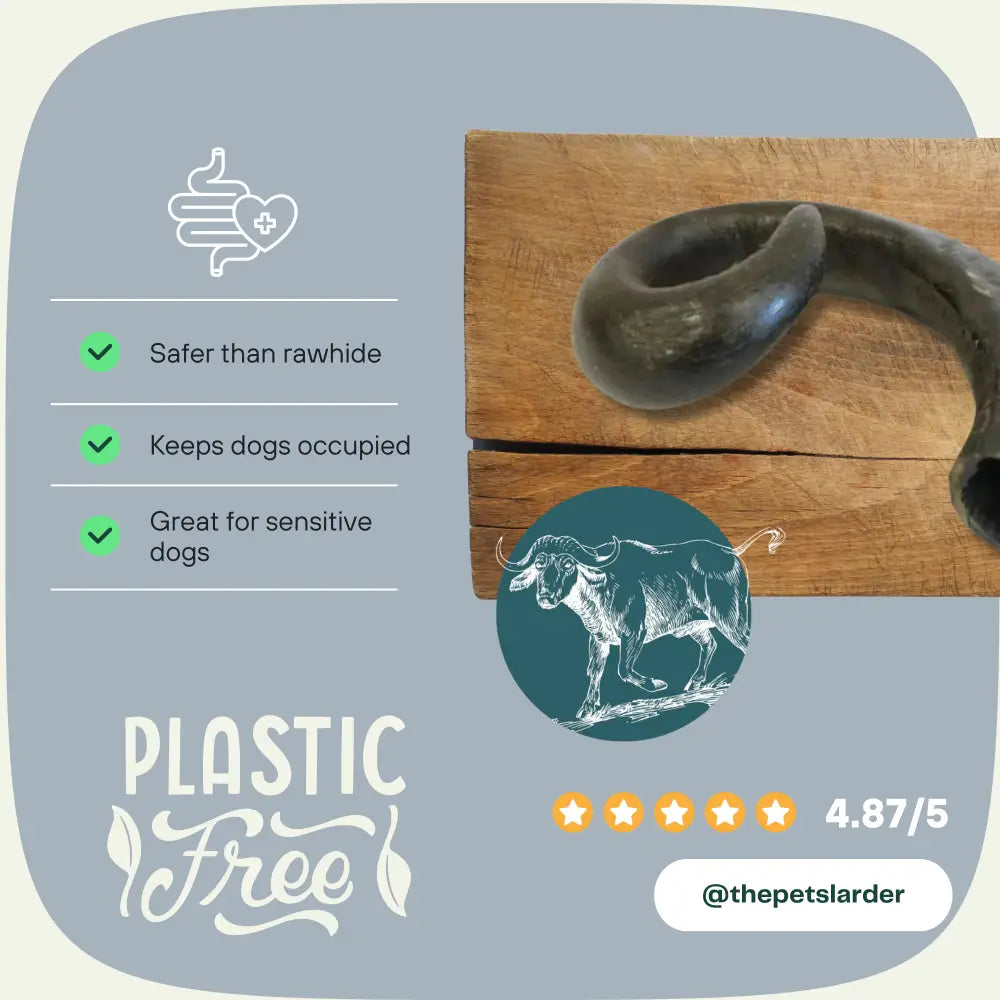 Buffalo Horn natural dog chew toy: black rubber bone with durable hole