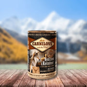 Carnilove Venison & Reindeer wet dog food can with wild berries natural antioxidants