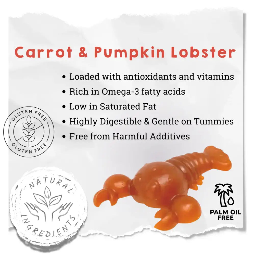 Orange carrot and pumpkin lobster chew toy for dogs health with nutrients