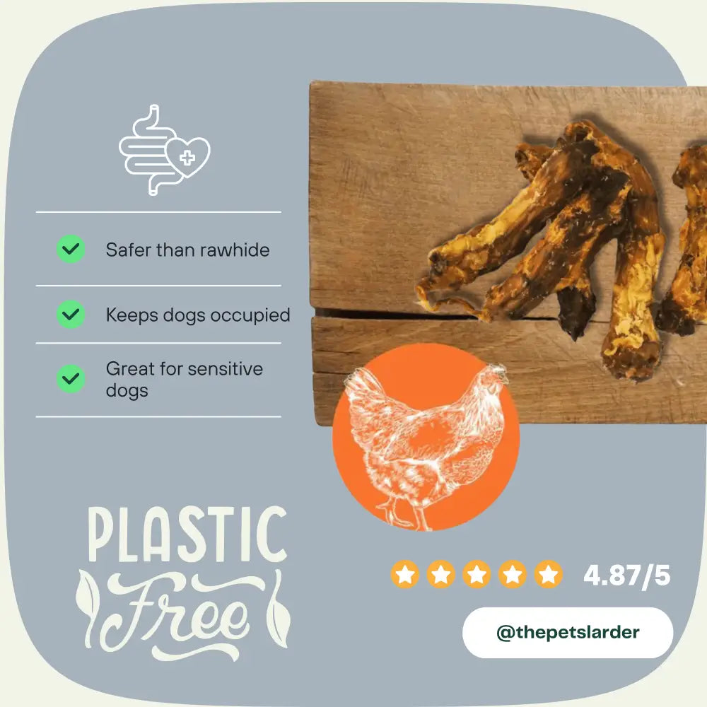 Chicken Neck Natural Meat Chew for Dogs by Pets Larder with orange rating