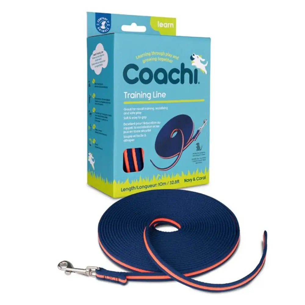 CoA Coachi Training Line: 10m blue and coral leash with white accents