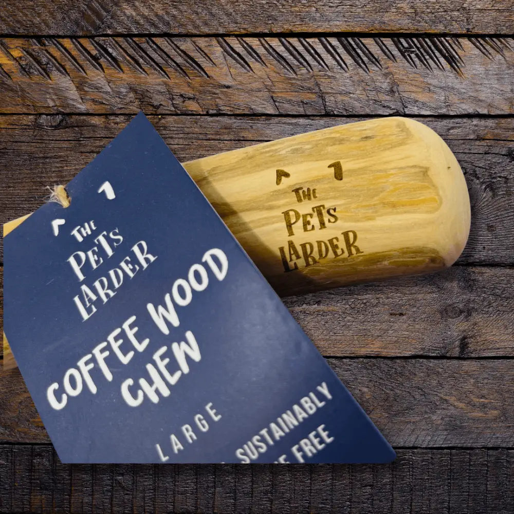 Sustainable coffee wood dog chew toy with natural light brown finish