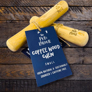 Small coffee wood dog chews, 100% natural, sustainably sourced, caffeine-free