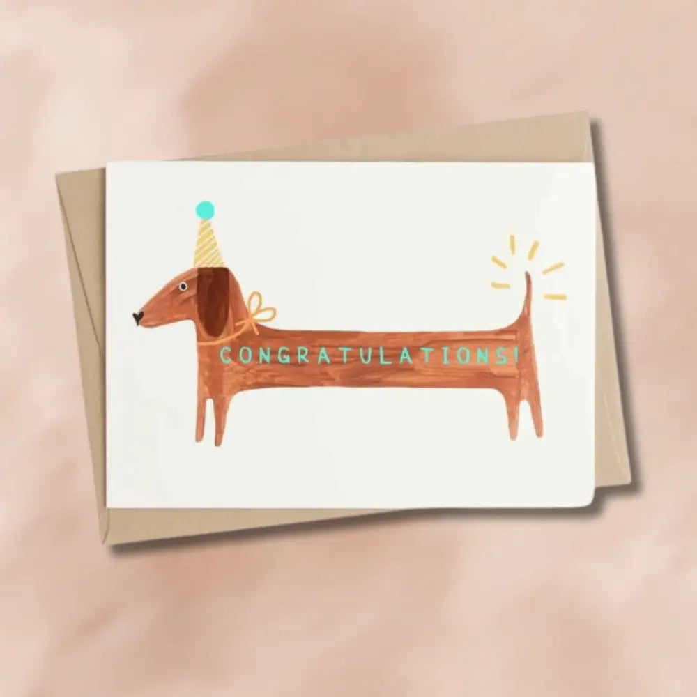 Party hat dachshund congratulations card for animal lovers