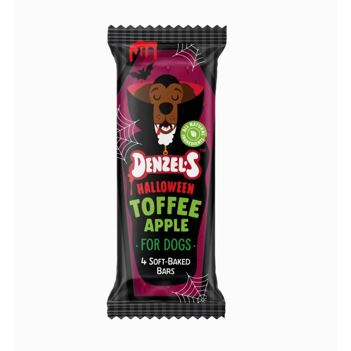 Denzel's Halloween Toffee Apple for dogs packaging on a white background
