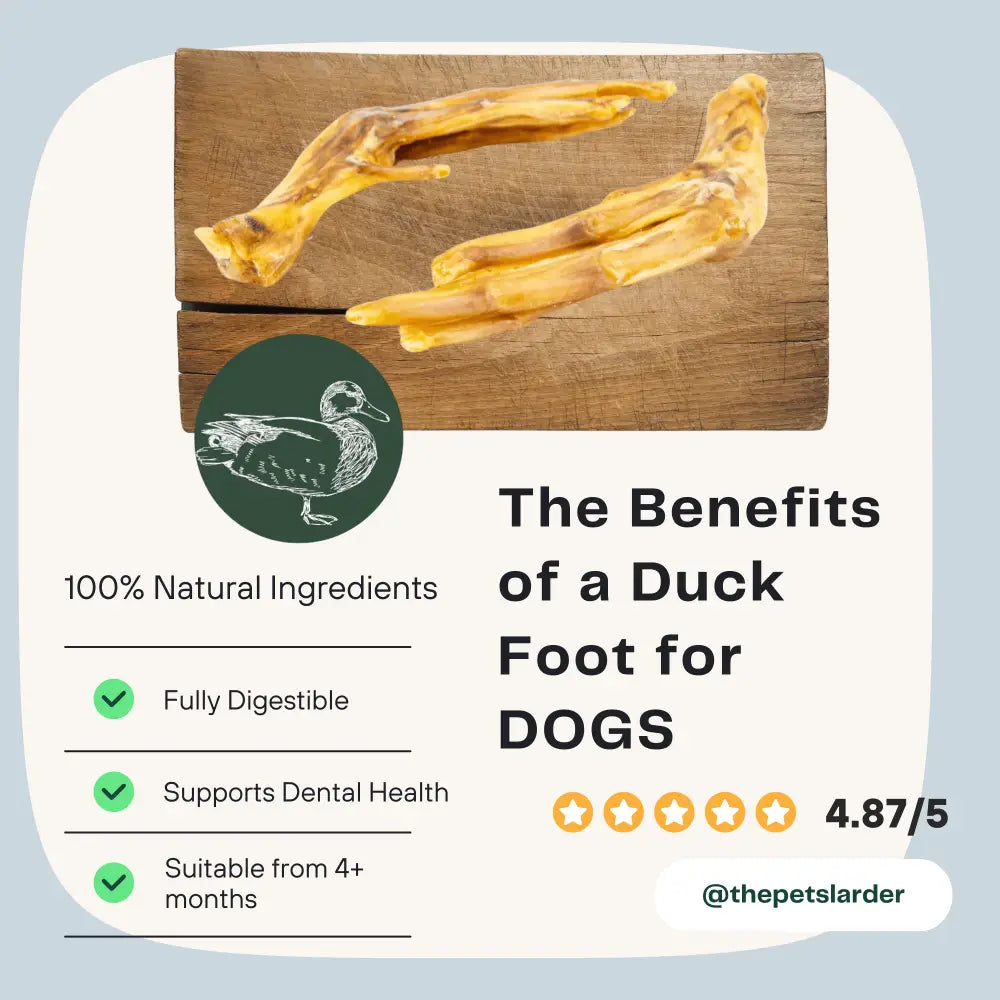 Duck Feet Natural Dog Chew: British duck feet toy, yellowish-brown textured surface