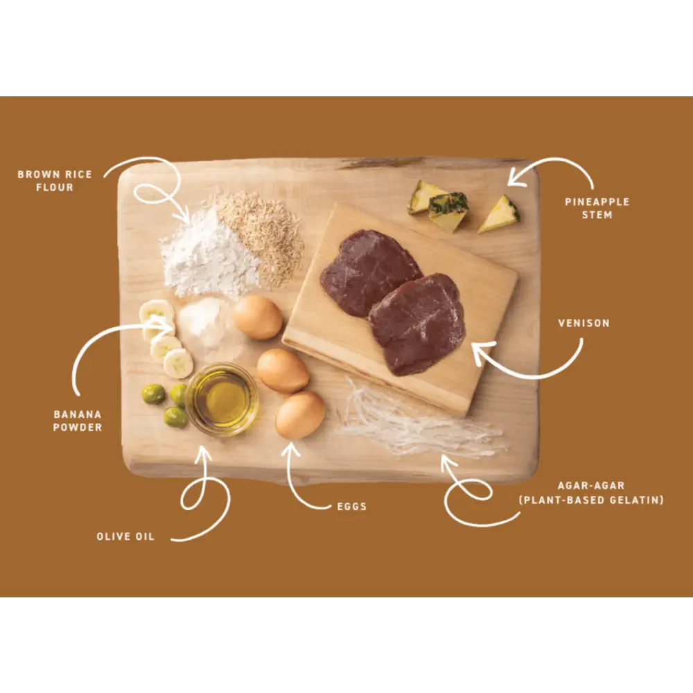 Olive oil bottle with gold cap and clear glass body for Earth Animal No-Hide Venison Stix