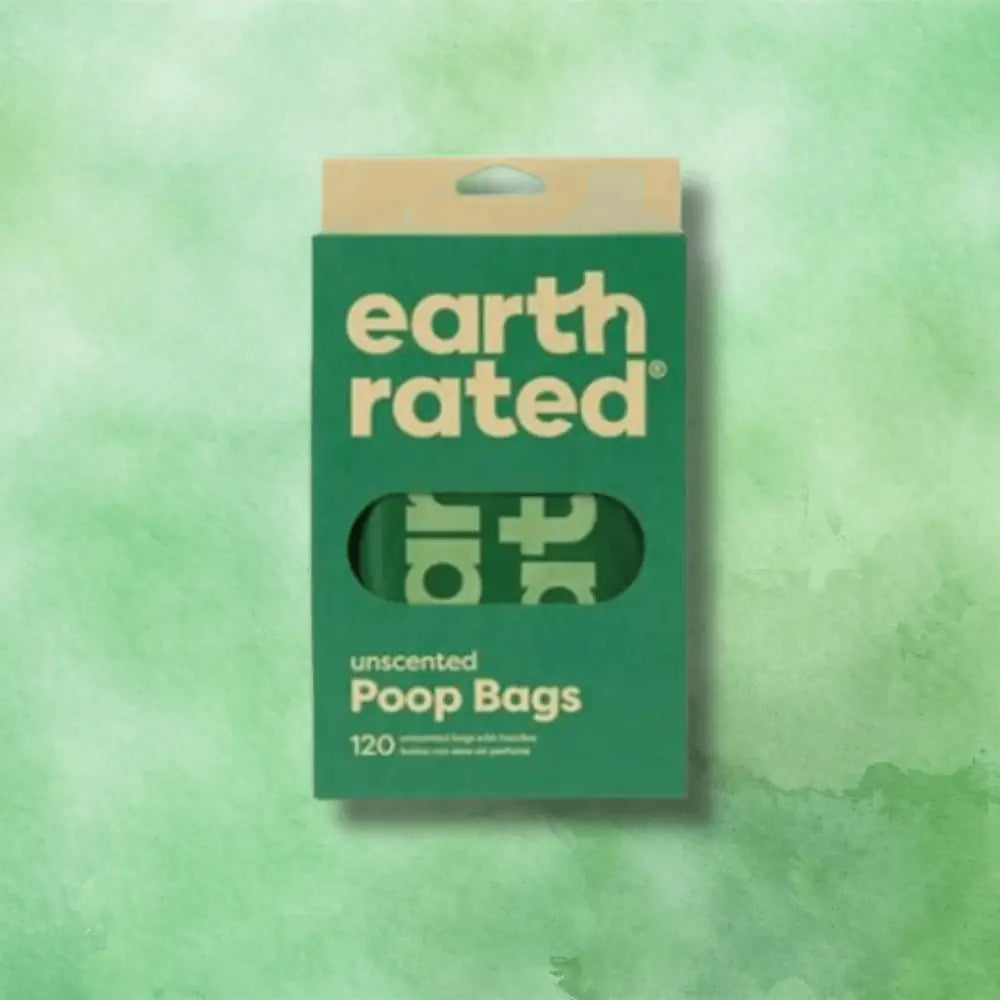 Earth Rated unscented poop bags, 120 easy-tie handle bags in green and beige package
