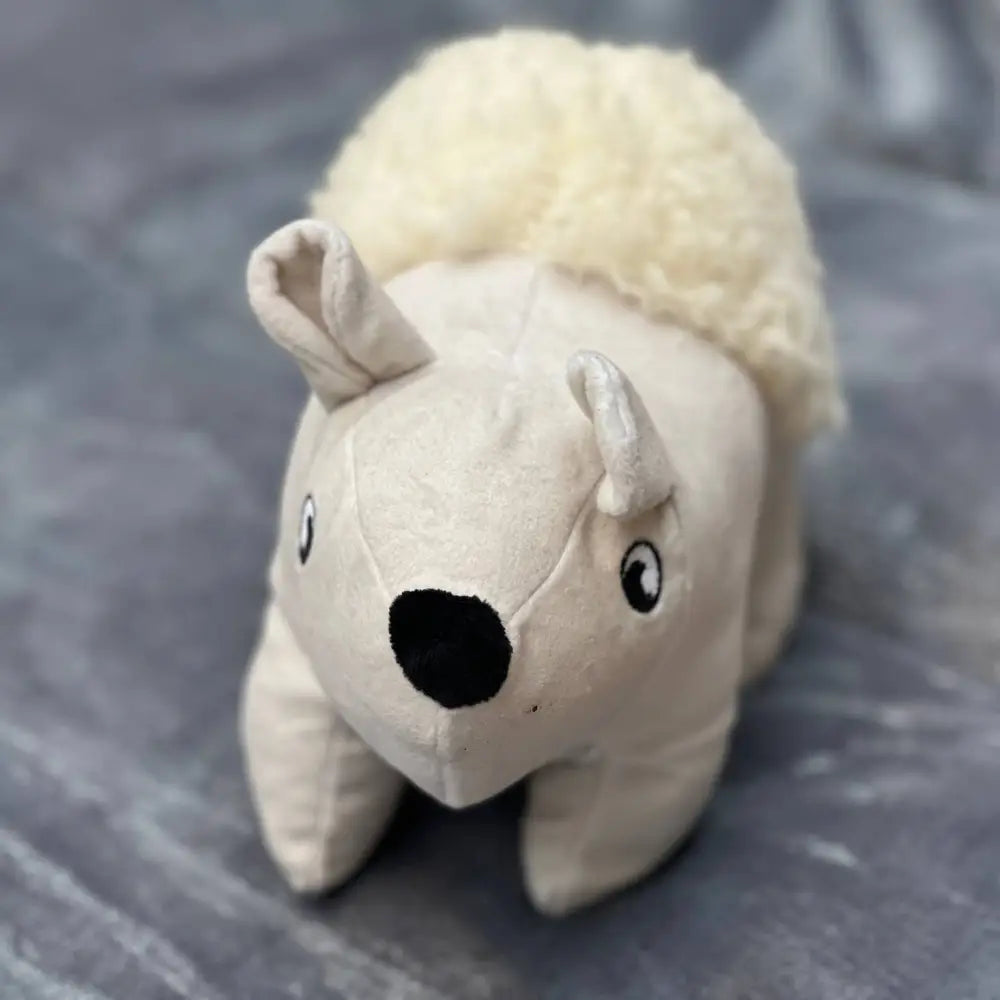 Eco polar bear plush dog toy with white hedgehog design, recycled materials