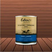 Eden wet food can with freshly prepared turkey and herring for dogs
