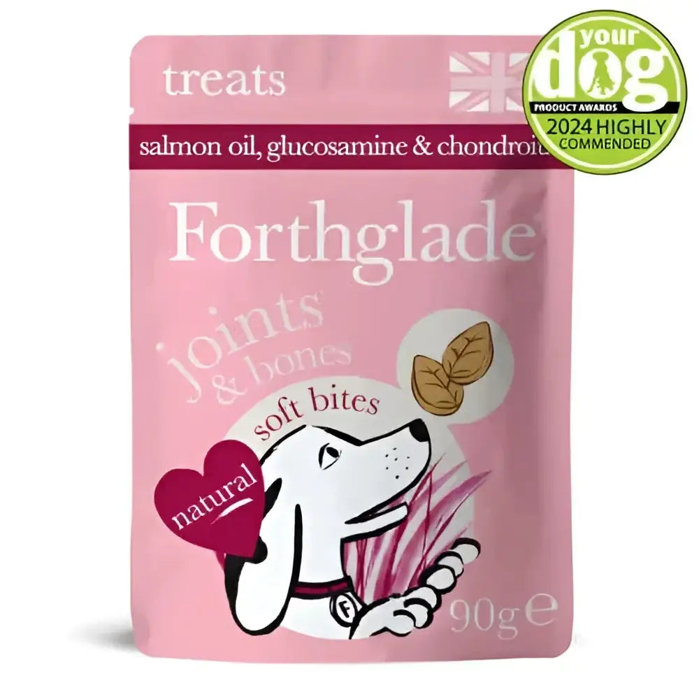 Forthglade Functional Soft Bites Joints & Bone 90g pink bag with salmon oil heart design