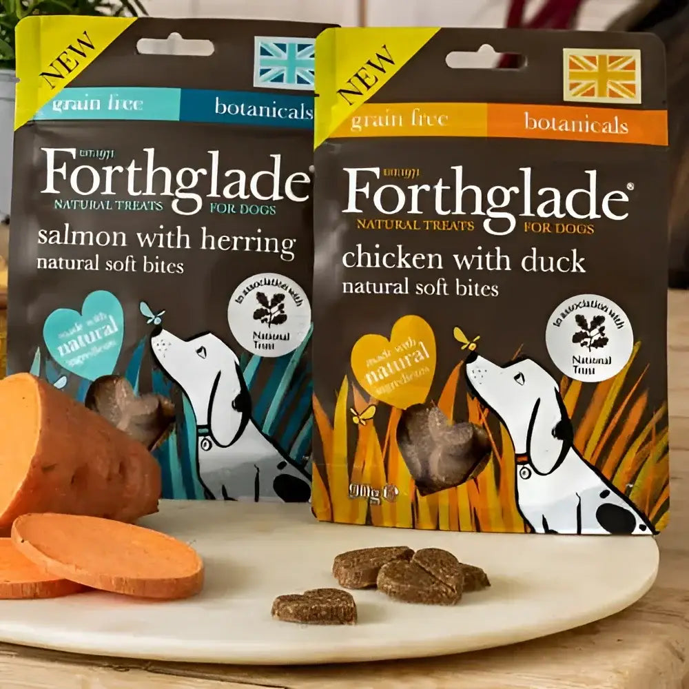 Forthglade National Trust soft bite treats with salmon and herring in black packaging