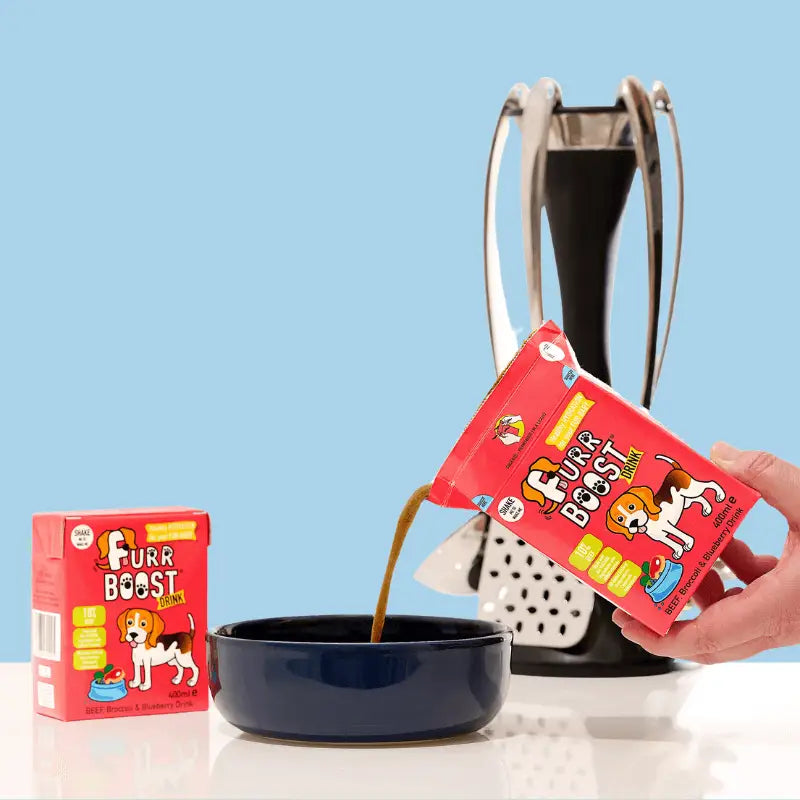 Furr Boost Dog Drink with Beef Broccoli in 400ml Carton and Red White Packet