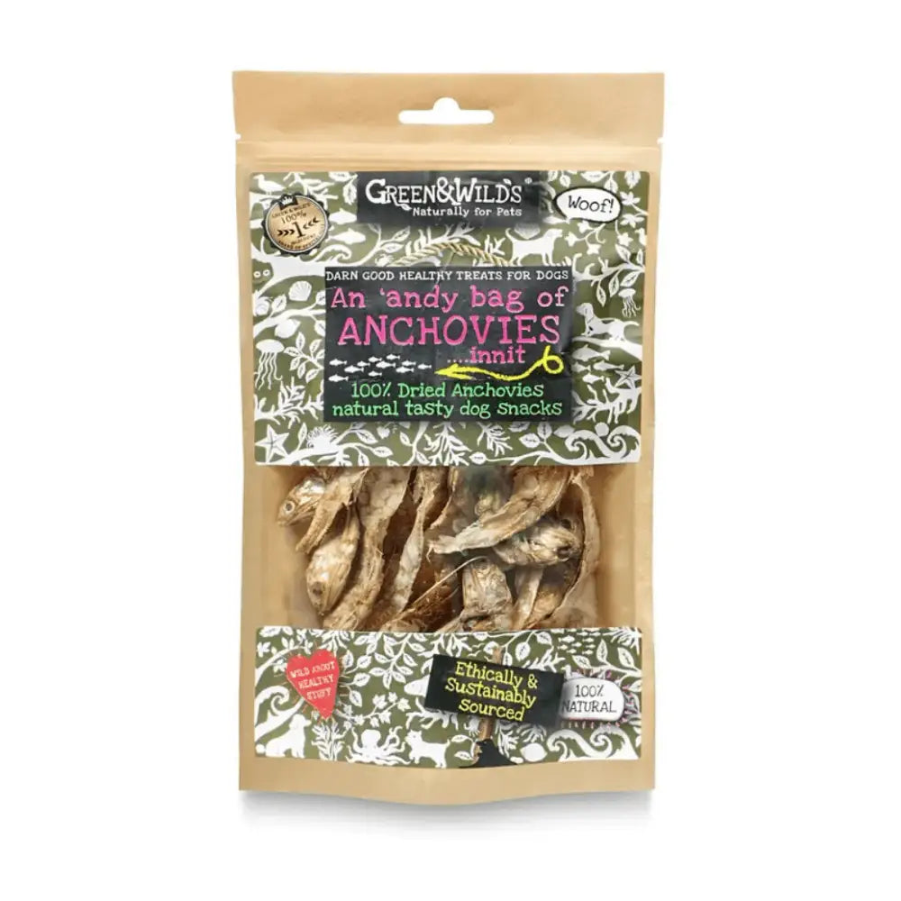 Green & Wilds Andy Bag of dried anchovies dog treats
