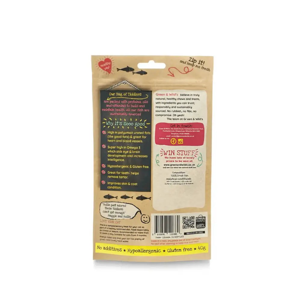 Green And Wilds Bag of Tiddlers: small fish snacks for cats strong teeth health