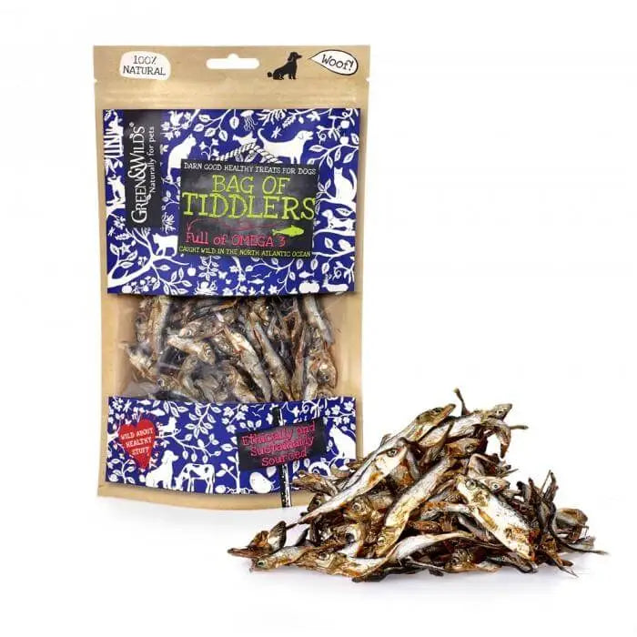 Green And Wilds air dried Bag of Tiddlers fish treats for dogs with fatty acids