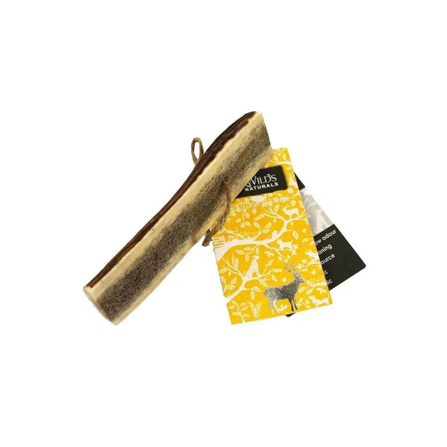 Green And Wilds Easy Antler natural bone dog chew with floral tag