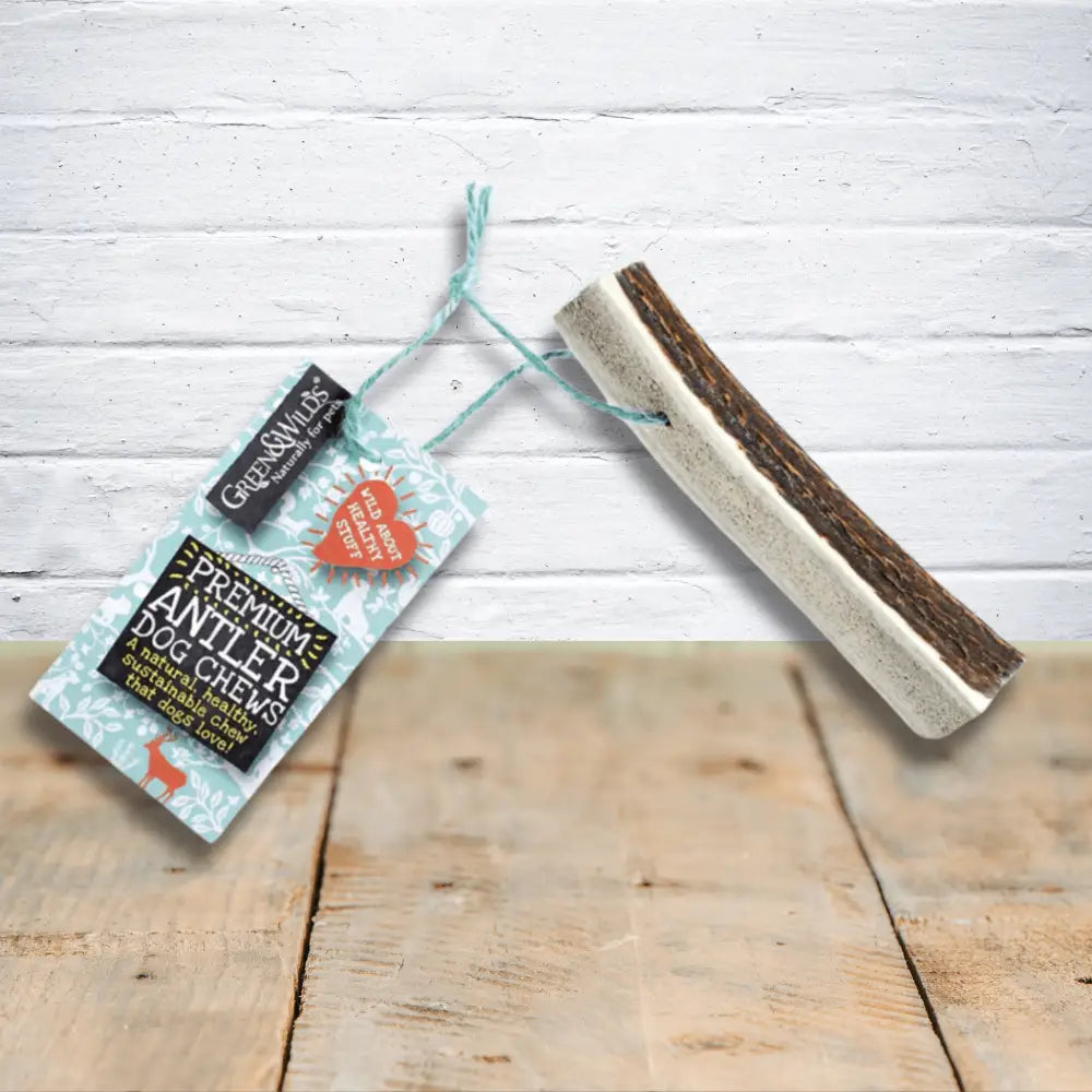 Green And Wilds Easy Antler dog chew, premium white with brown spots