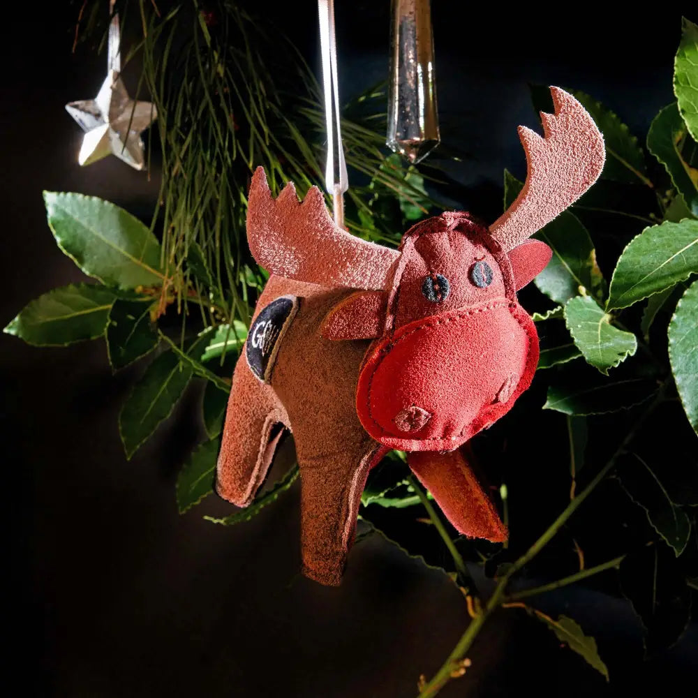 Red felt moose head ornament with antlers and button eyes, Green And Wilds eco play toy