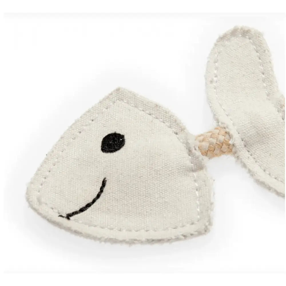 White Smiley Catnip Toy with Plaited Jute Rope Tail for Interactive Play