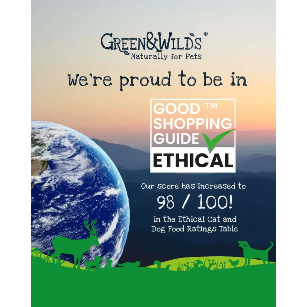 Green and Wilds natural dog chew with ethical rating label