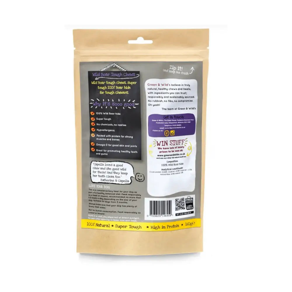 Eco-friendly Green And Wilds wild boar hide chew toy bag, simply air dried