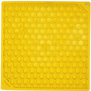 Yellow Elmo honeycomb silicone trivet for Honeycomb Enrichment Licking Mat with cornish peanut butter