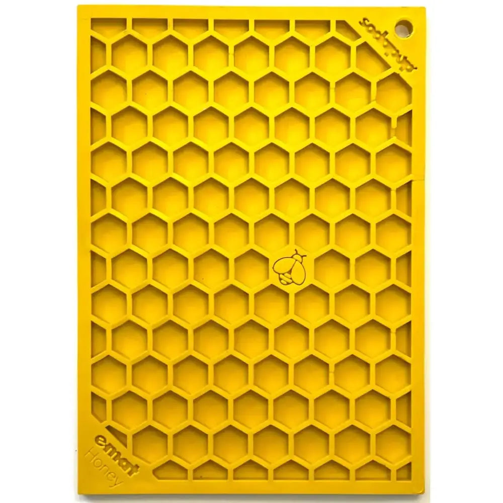 Yellow Honeycomb Silicone Licking Mat for Peanut Butter Soothing