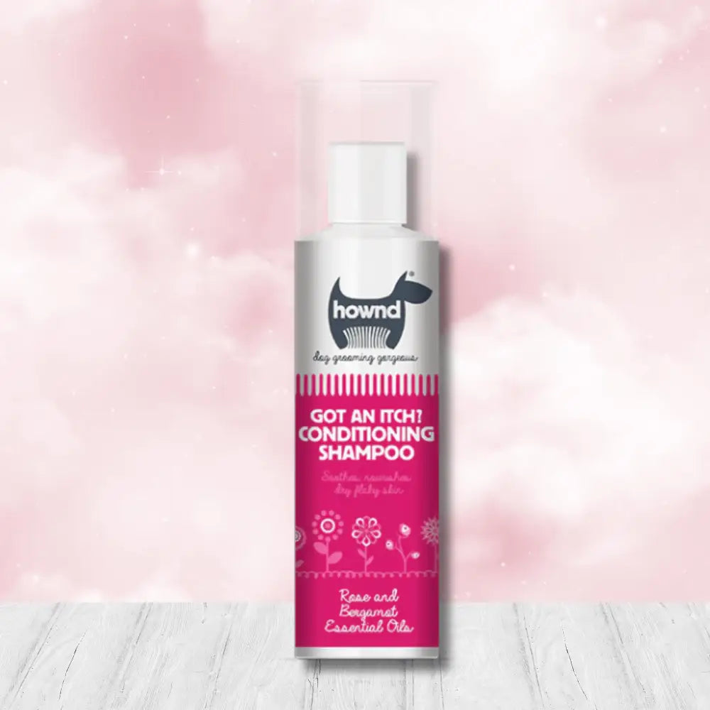 Hownd Got an Itch Conditioning Shampoo: Pink floral bottle with rose scent for dull coats