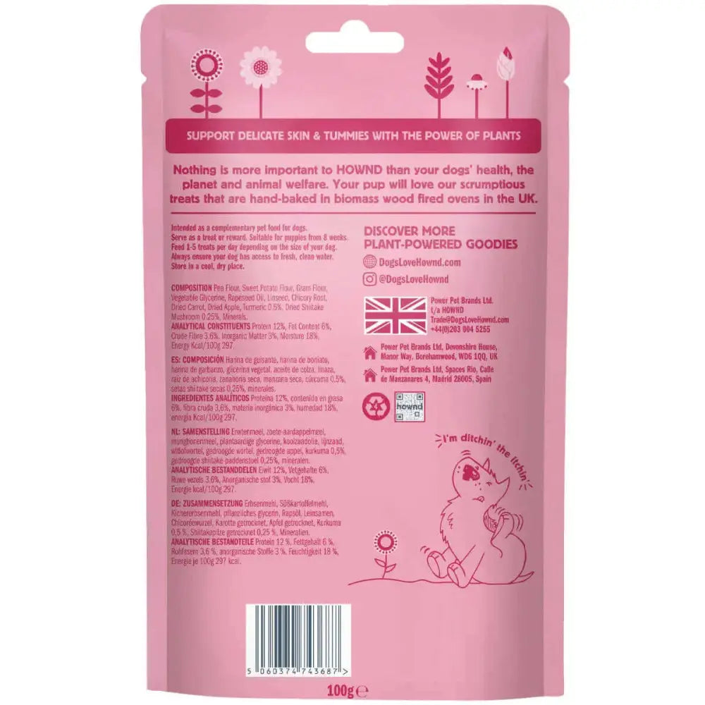 Pink Hownd Got an Itch? plant based hypoallergenic wellness treats bag with cat brushing teeth