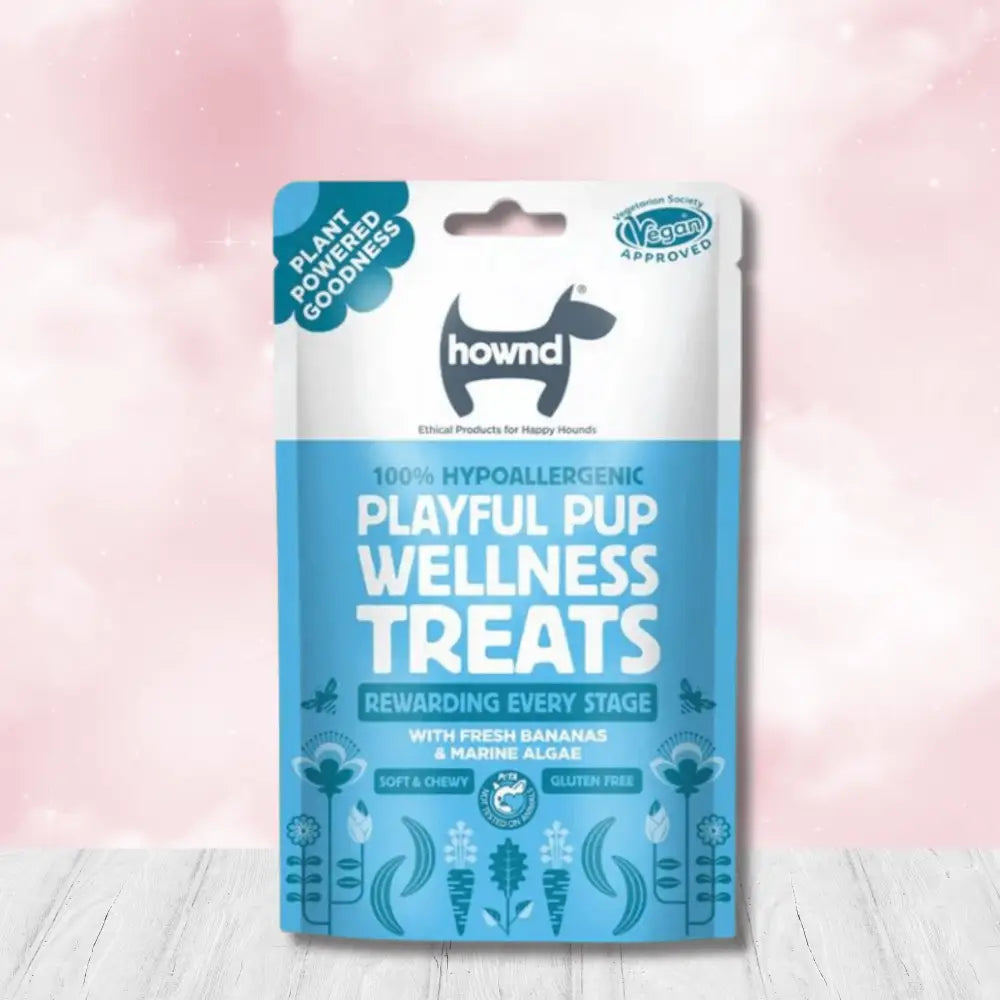 Hownd Playful Pup plant-based hypoallergenic wellness treats, 100g blue pack