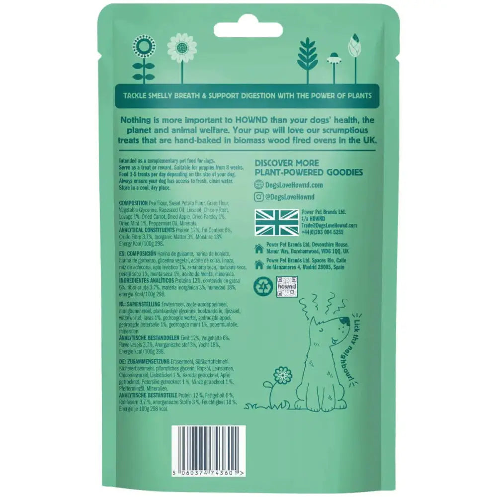 Green Hownd plant based hypoallergenic dog treat bag with lovage for smelly breath