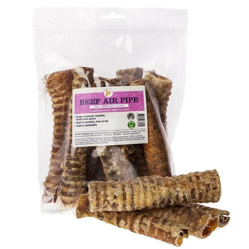 Beef air pipe dog treat bag with purple label and natural leather texture for pet products