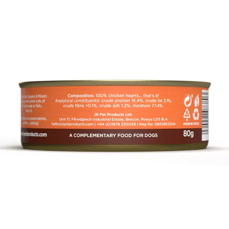 JR Pure Chicken Hearts Topper & Mixer 80g | Natural topper for dogs