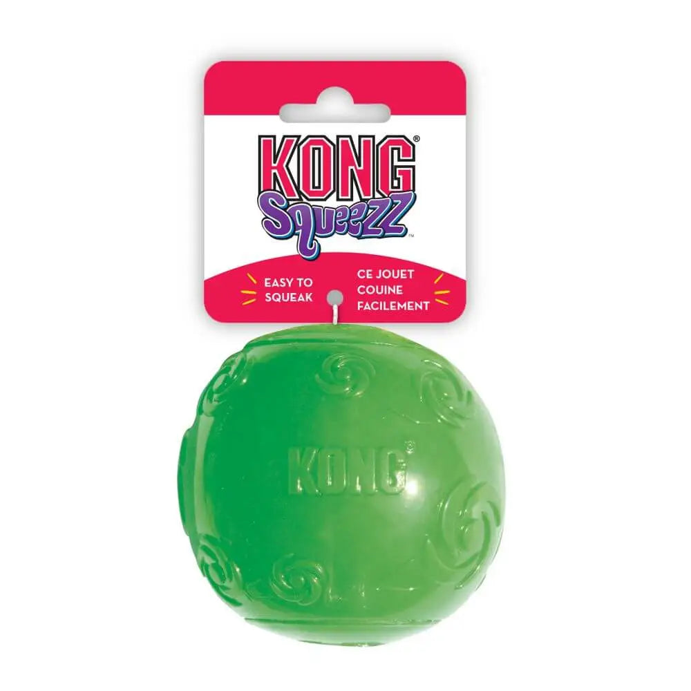 KONG Medium Squeezz Ball with embossed logo and recessed squeaker