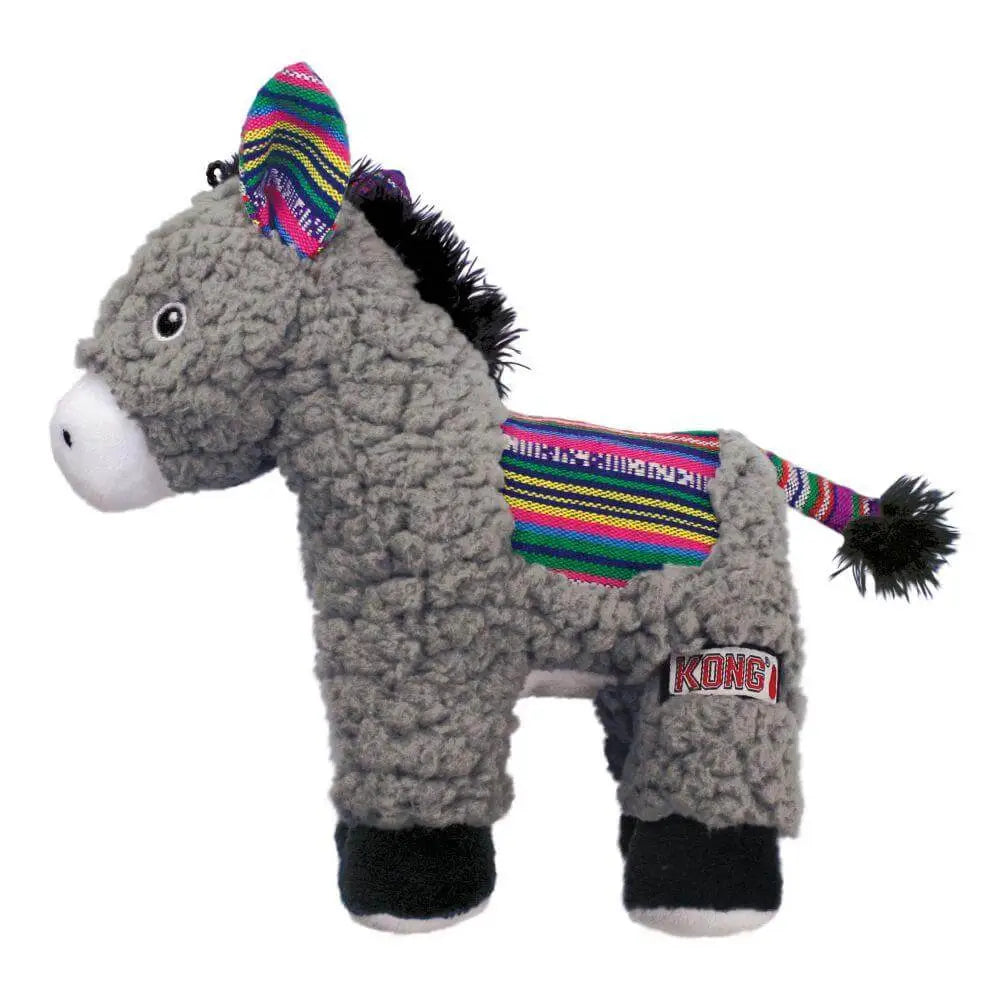 KONG Sherps Donkey Medium: gray plush toy with colorful serape and squeaker