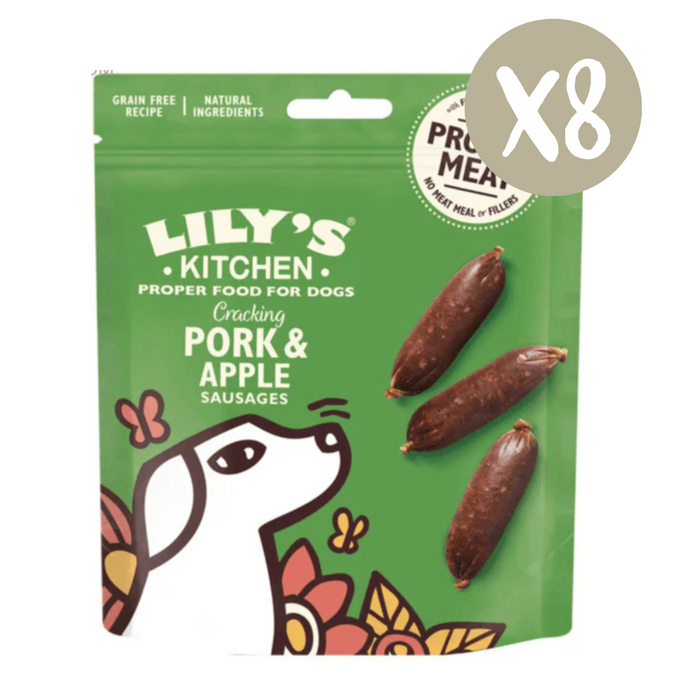 Lily’s Kitchen Dog Cracking Pork & Apple Sausages 70g - Box of 8 - Natural Treats For Dogs