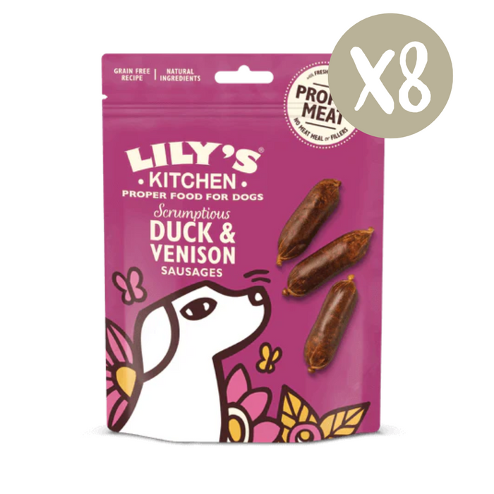 Lily’s Kitchen Duck and Venison Sausages - Box of 8 - Natural Treats For Dogs
