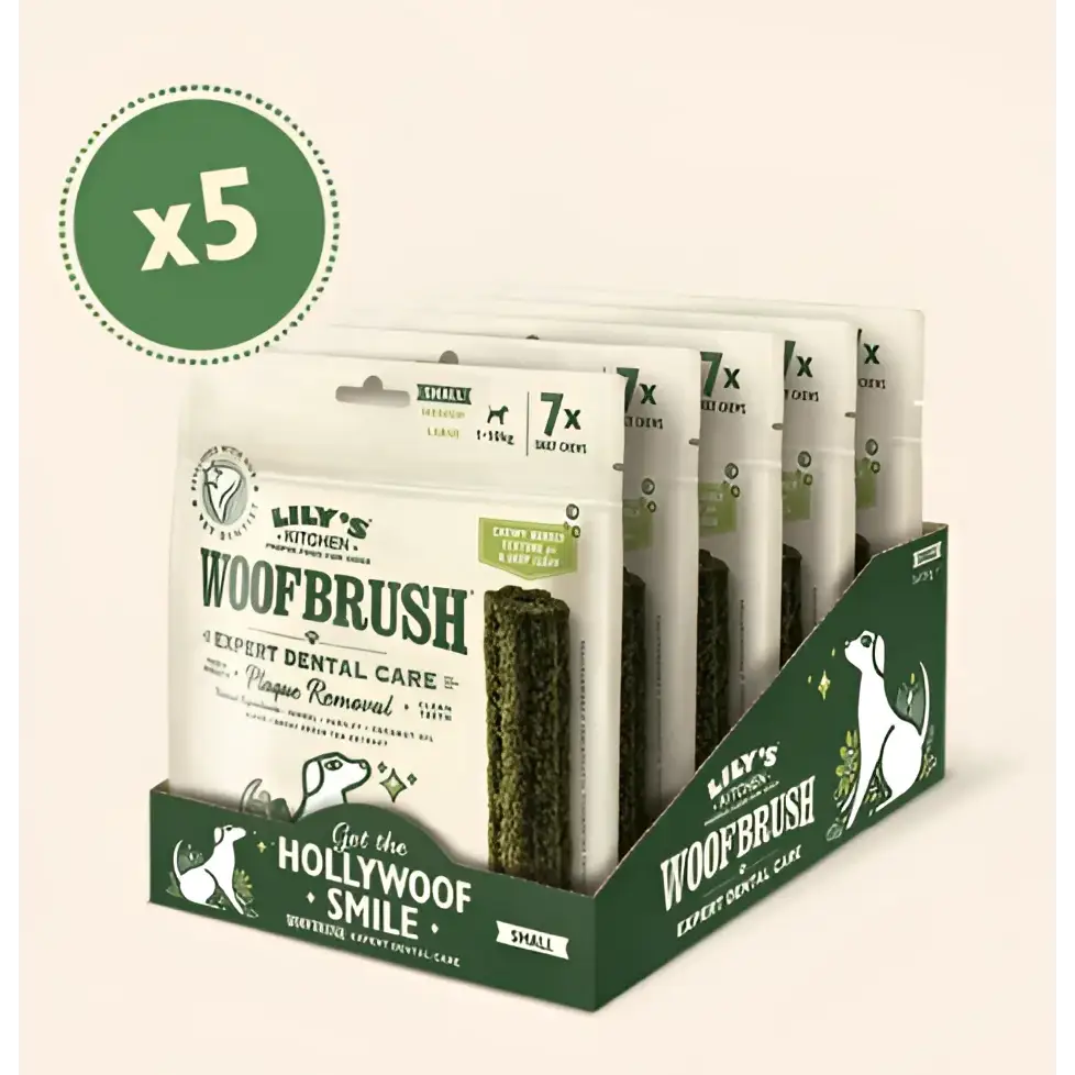 Lilys Kitchen Woofbrush dental chews for small dogs, 5-pack green packaging