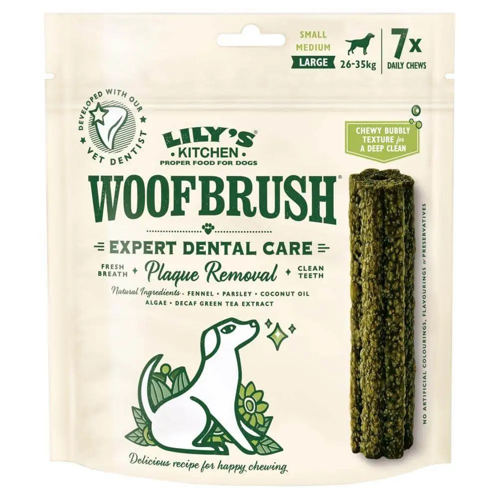 Lilys Kitchen Woofbrush Dental Chews for large dogs, green white pack