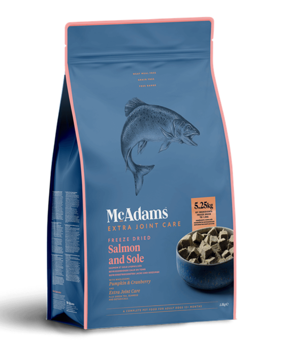 Blue bag of McAdams Extra Joint Care Salmon and Sole