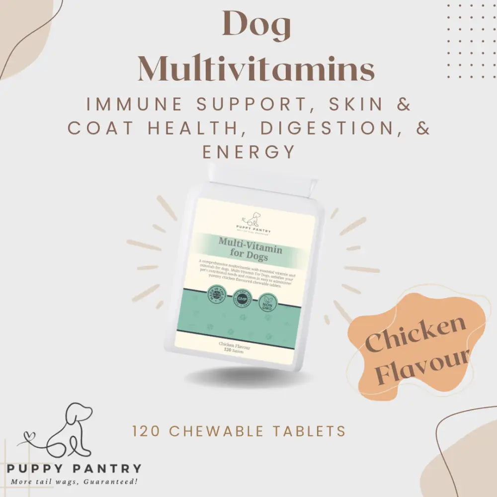 Green white multivitamin chews for dogs, chicken flavor, supports immunity