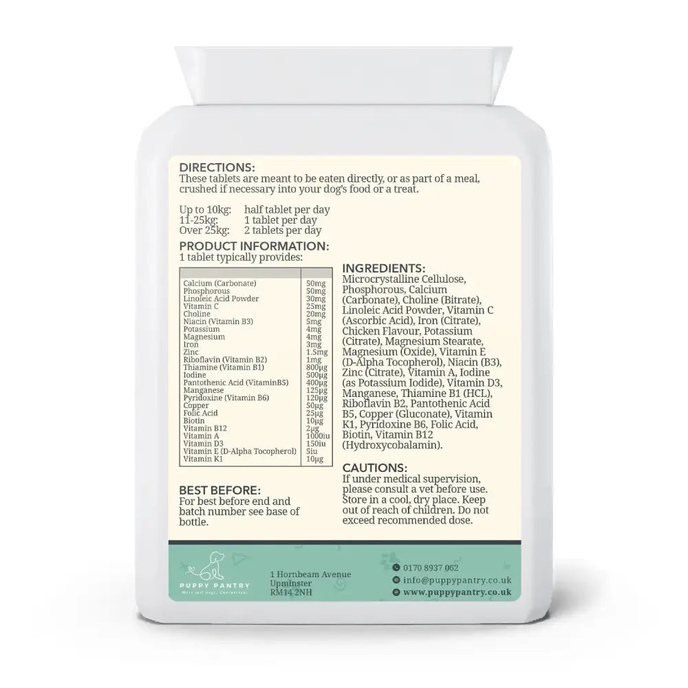 Green and white Multivitamin Chews bottle with label, supports immunity