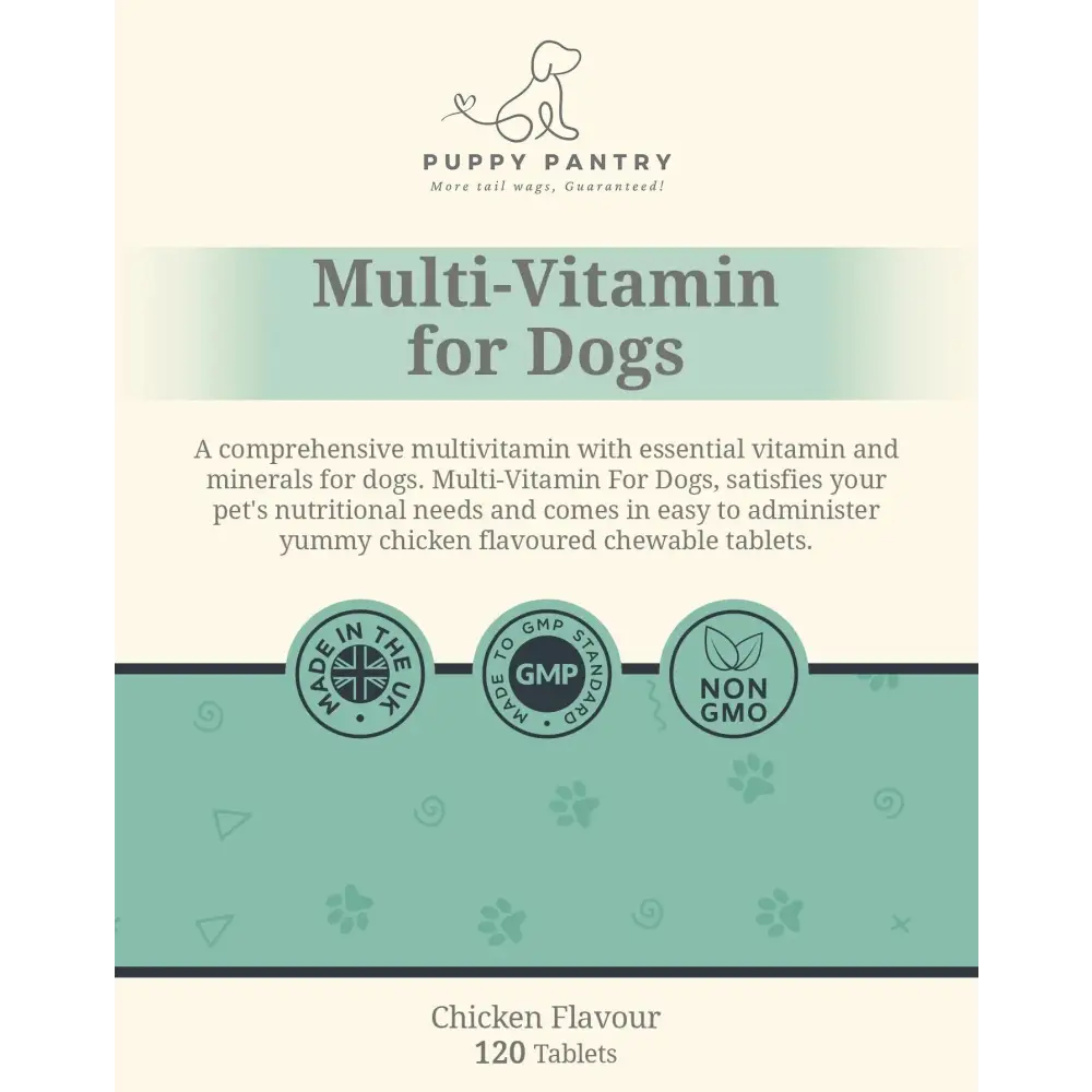 Puppy Pantry multivitamin chews with linoleic acid powder, supports immunity, chicken flavor, 120 pack