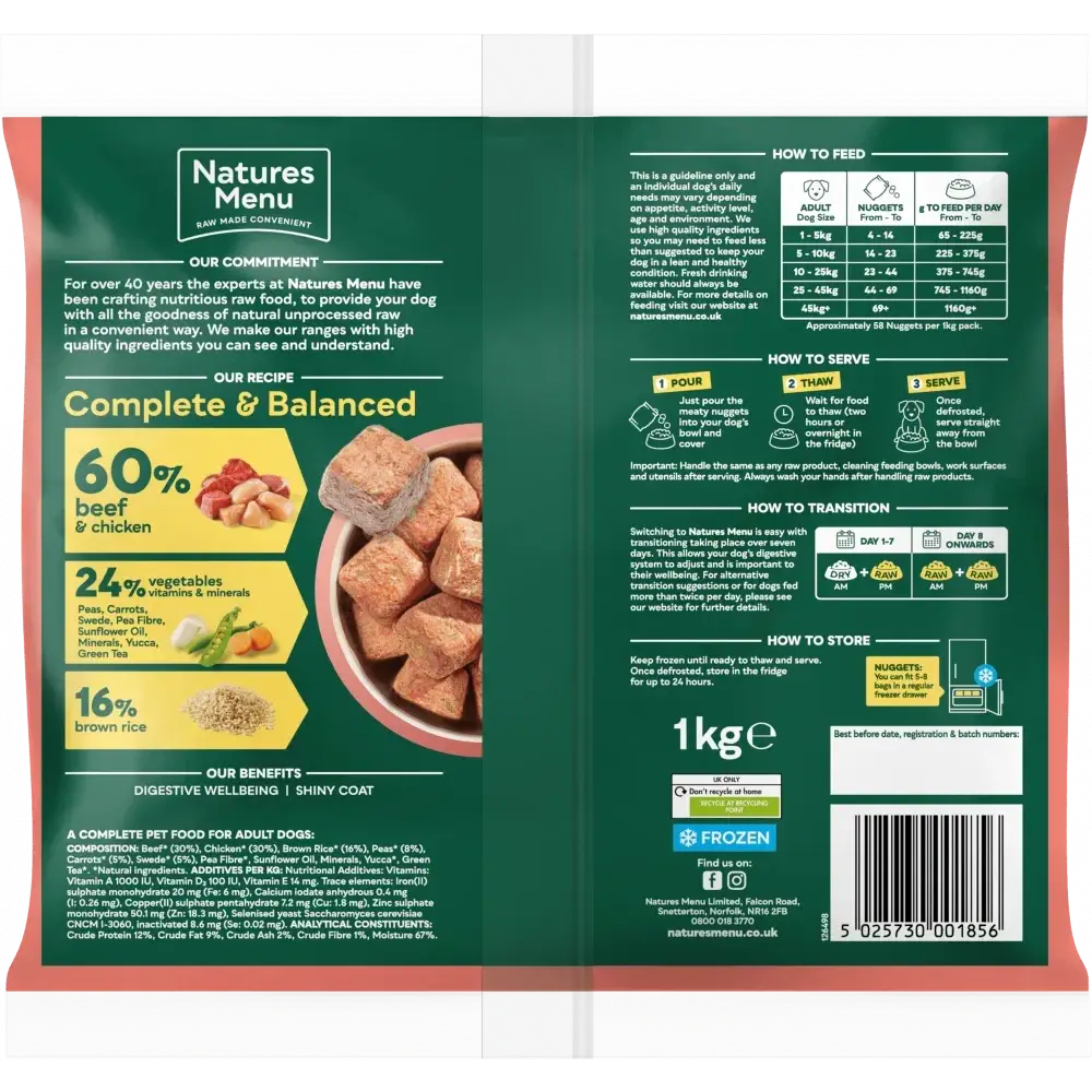 Natures Menu beef and chicken dog food with brown rice nuggets